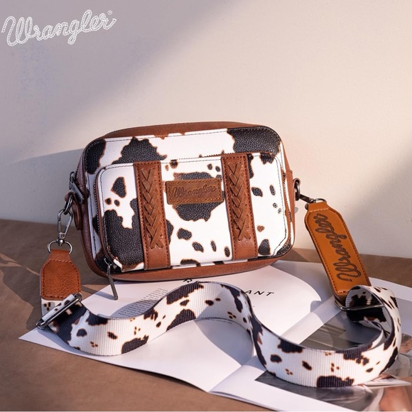 Wrangler Handbags - Wrangler Cow Print Brown Western Crossbody Bag Purse